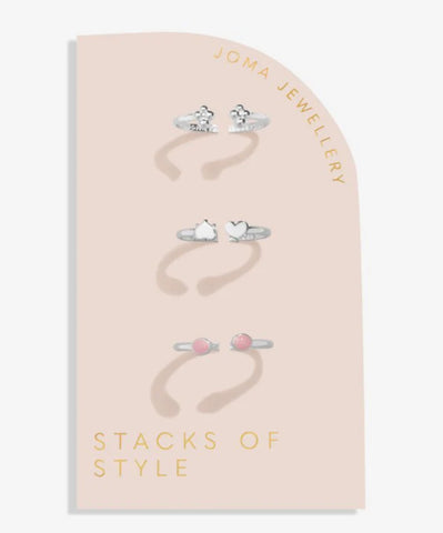 Joma Jewellery Stacks of Style Rings - Silver & Pink Enamel