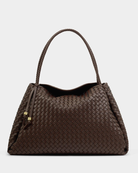 Katie Loxton Nova Hand Woven Large Shoulder Bag - Chocolate