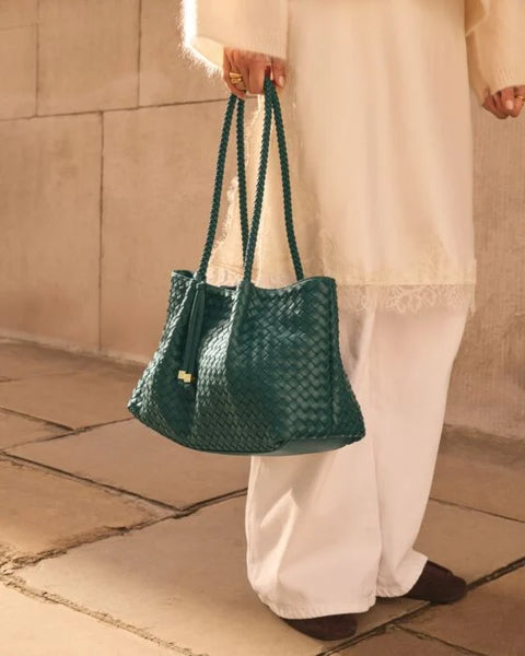 Katie Loxton Nova Hand Woven Small Shoulder Tote - Palm Green