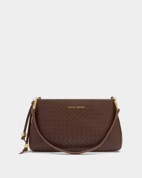 Katie Loxton Nova Woven Texture Clutch - Dark Chocolate