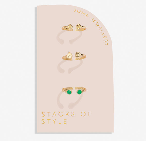 Joma Jewellery Stacks of Style Rings - Gold & Emerald Green