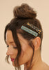 Powder Narrow Jewelled Hair Bar (Set Of 2) - Ribbon and Vine, Turquiose & Charcoal