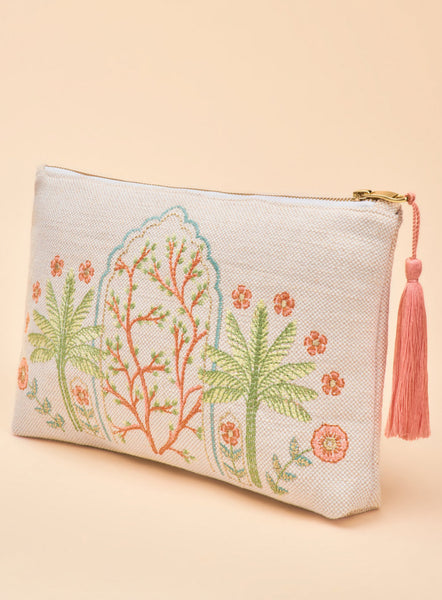 Powder Jute Zip Pouch - Paradise Palms