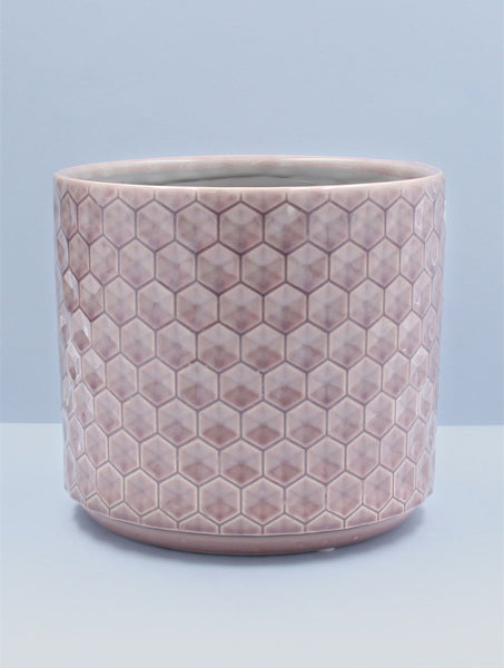 Gisela Graham Ceramic Pot Cover - Dusky Mauve Honeycomb