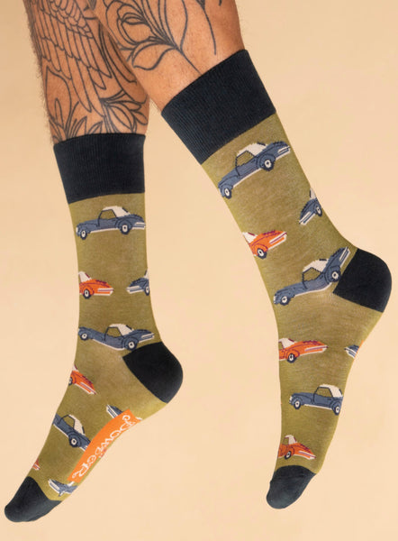 Powder Men's Vintage Sports Car Socks - Fern
