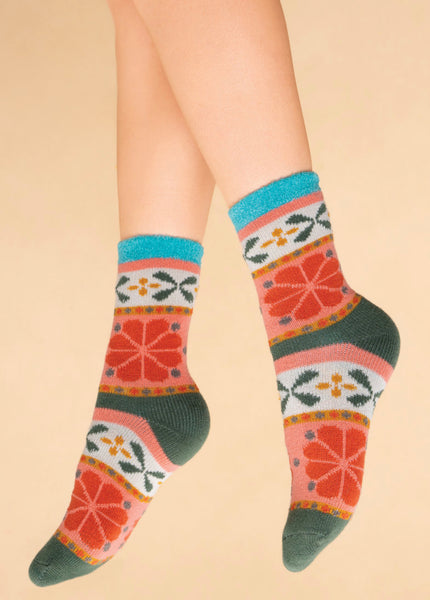Powder Fair Isle Cosy Socks - Petal