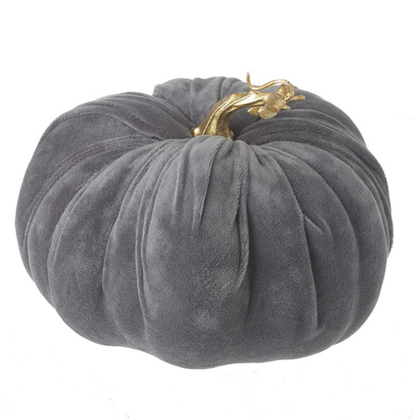 Dark Grey Velvet Pumpkin With Gold Stalk - Large