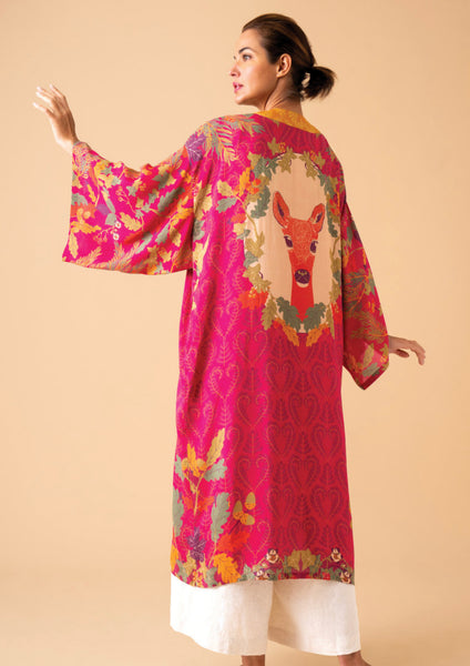 Powder Enchanted Evening Doe Kimono Gown In Fuchsia