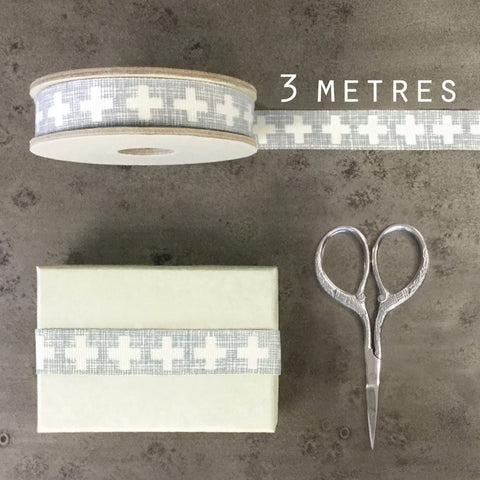 East Of India Ribbon - Crosses/Grey