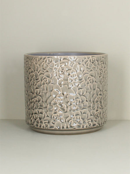 Gisela Graham Ceramic Pot Cover - Grey Succulents