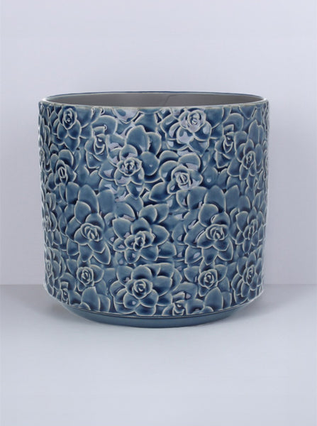 Gisela Graham Ceramic Pot Cover - Navy Succulents