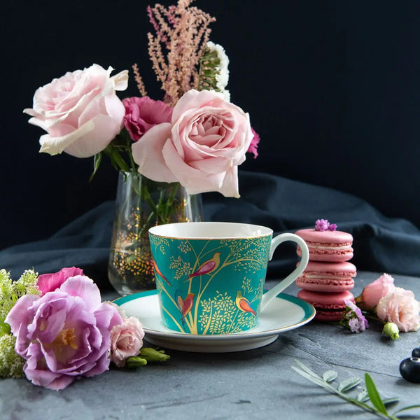 Sara Miller Chelsea Teacup & Saucer - Green Birds