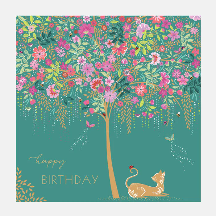Sara Miller Cat Under Tree Happy Birthday Card