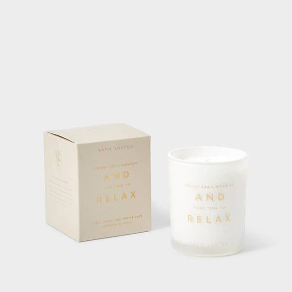 Katie Loxton Sentiment Candle 'Enjoy Each Moment And Take Time To Relax' Fresh Linen & White Lily