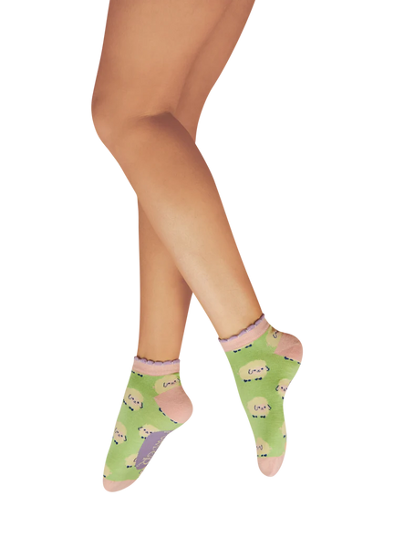 Powder Marshmallow Sheep Trainer Socks - Mint