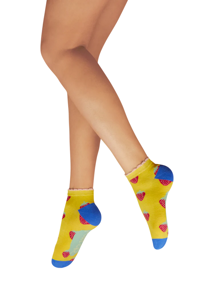 Powder Succulent Strawberries Trainer Socks - Mustard