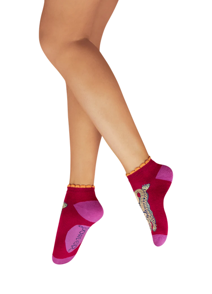 Powder Ikat Tiger Trainer Socks - Fuchsia