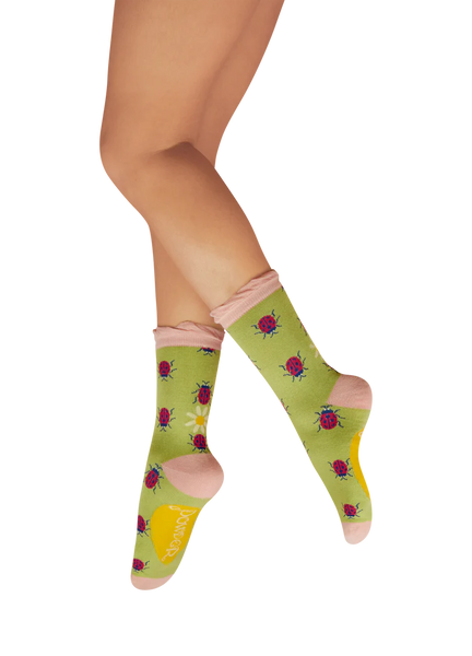 Powder Lovely Ladybirds Ankle Socks - Fern