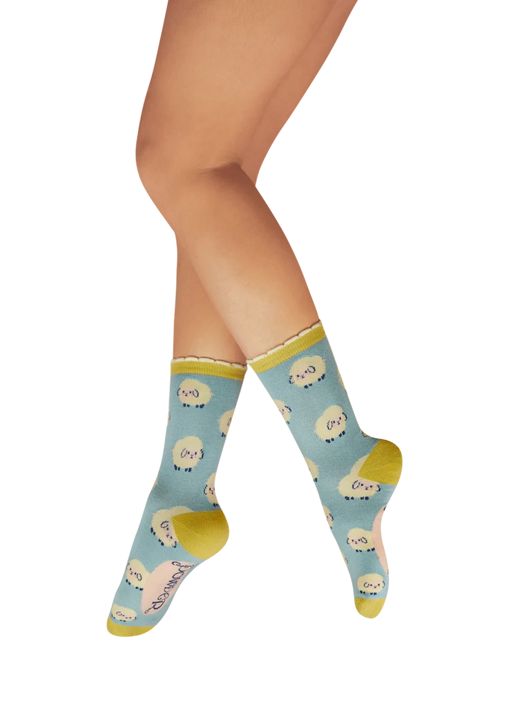 Powder Marshmallow Sheep Ankle Socks - Ice Blue