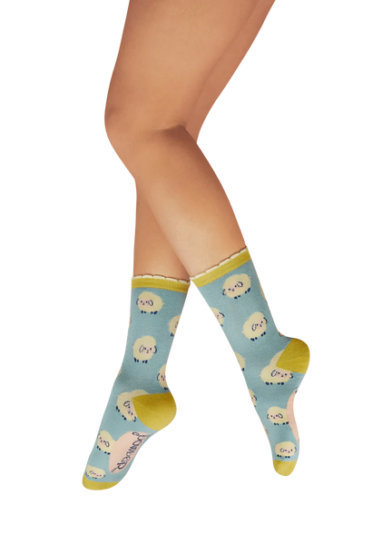 Powder Marshmallow Sheep Ankle Socks - Ice Blue