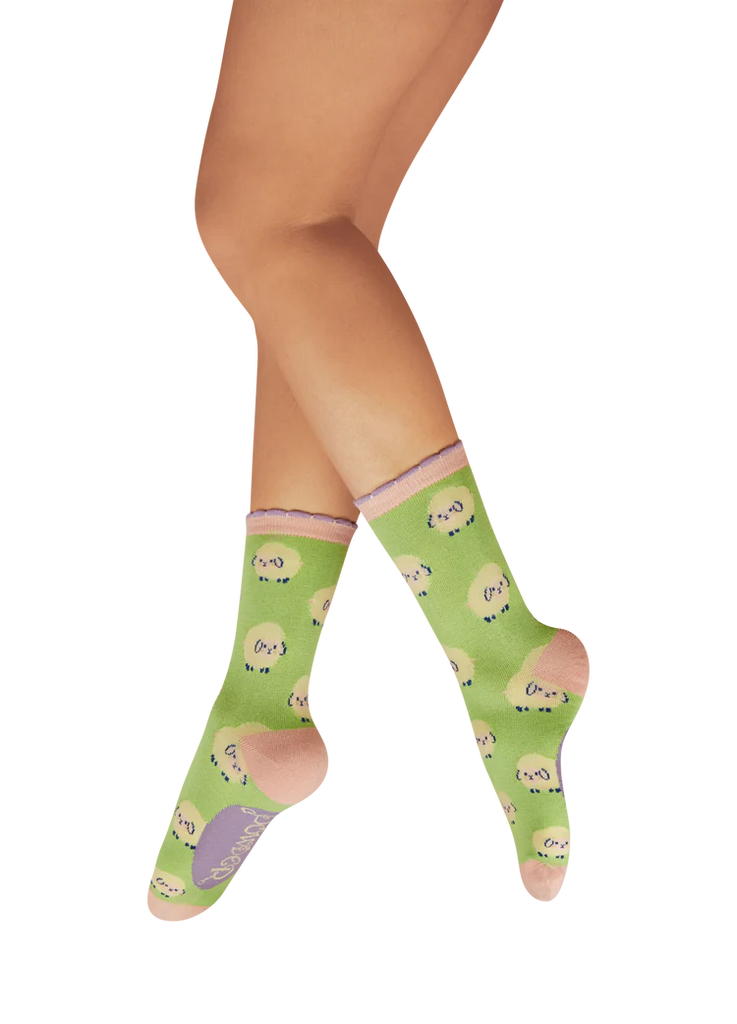 Powder Marshmallow Sheep Ankle Socks - Mint