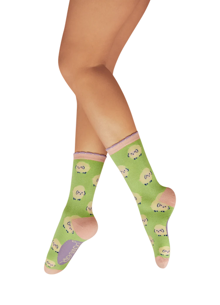 Powder Marshmallow Sheep Ankle Socks - Mint