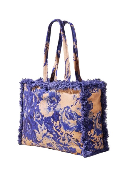 Powder Fringe Box Tote - China Blue Blossoms