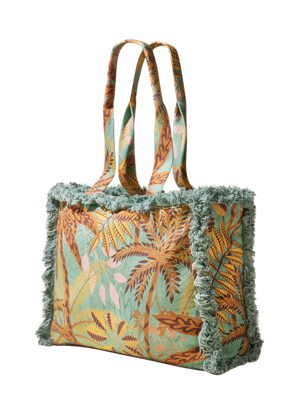 Powder Fringe Box Tote - Patterned Palms