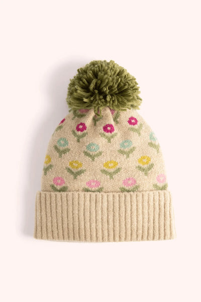 Powder Willow Ditsy Flower Bobble Hat - Cream