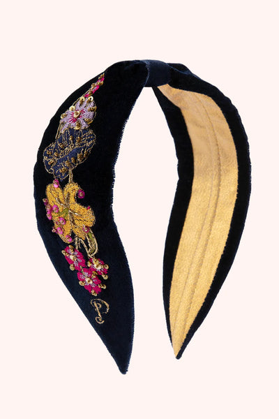 Powder Velvet Embroidered Headband - Midnight Posy