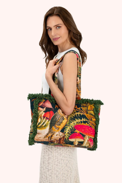 Powder Fringed Box Tote Bag - Woodland Owl