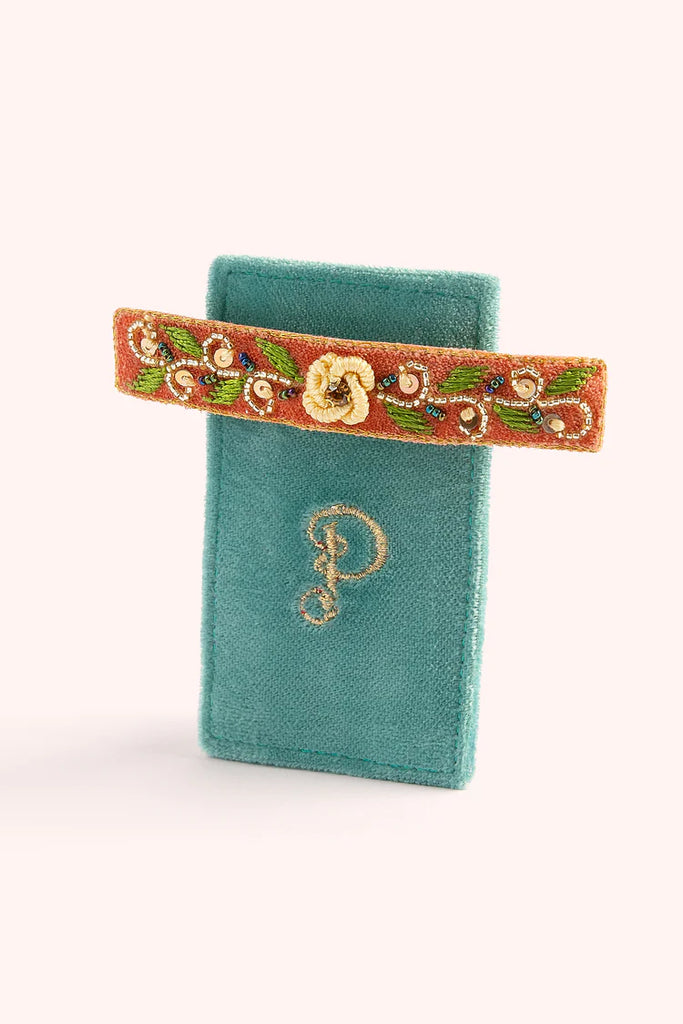 Powder Single Hair Barrette - Tangerine Floral Teal