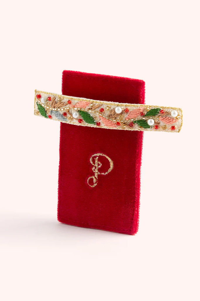 Powder Single Hair Barrette - Holly Berry Red