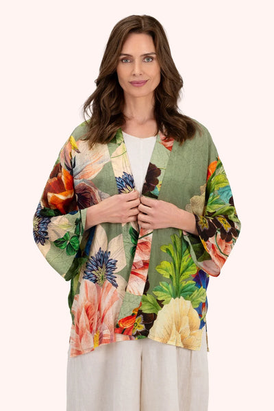 Powder Mid-Length Kimono - Botanical Bouquet, Sage