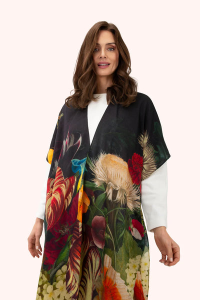 Powder Wool Wraparound Opulent Florals, Chocolate