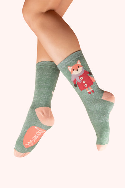 Powder Glitter Ankle Socks - Cosy Fox