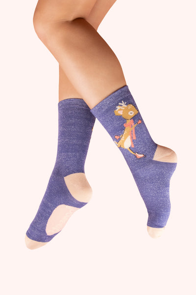 Powder Glitter Ankle Socks - Skating Deer