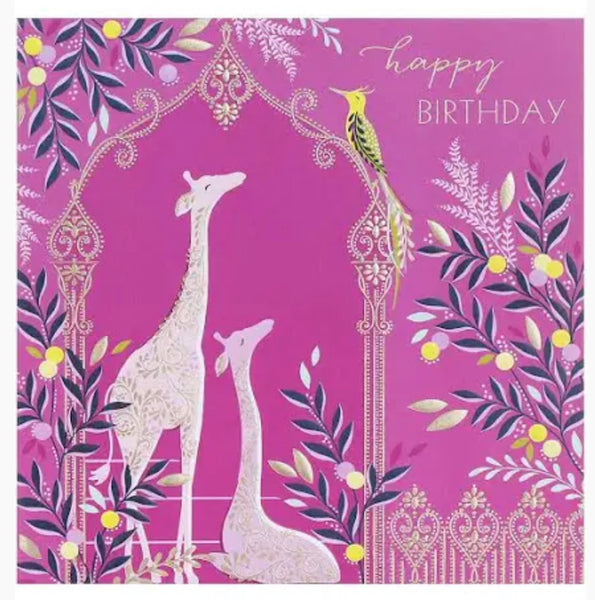 Sara Miller Pink Floral Giraffes Birthday Card