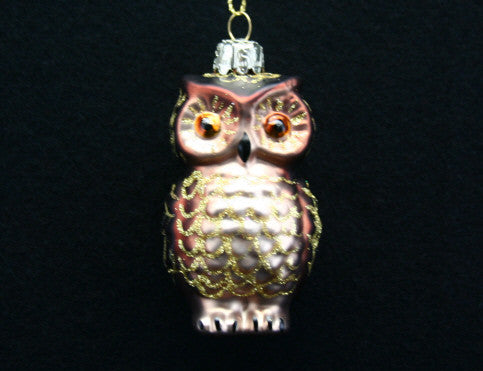 Painted Glass Owl with Glitter Tree Decoration