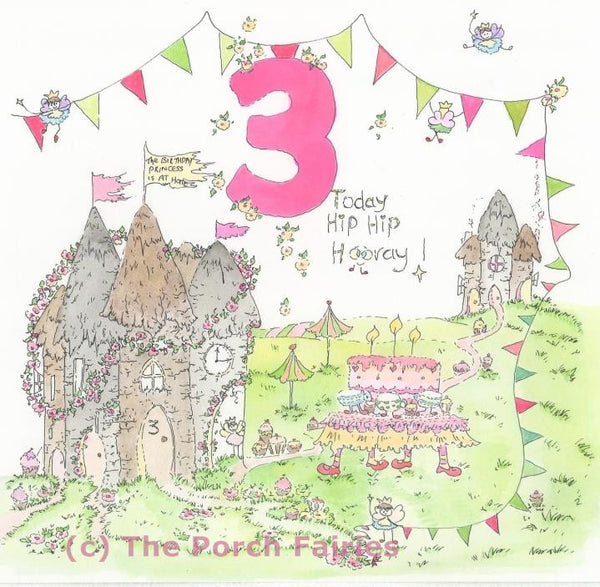 The Porch Fairies Birthday Card - Girl's Age 3
