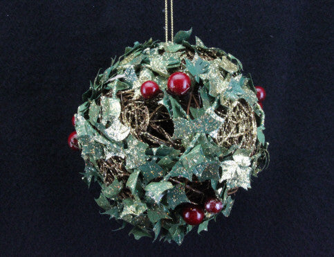 Glitter Twig & Holly Tree Decoration