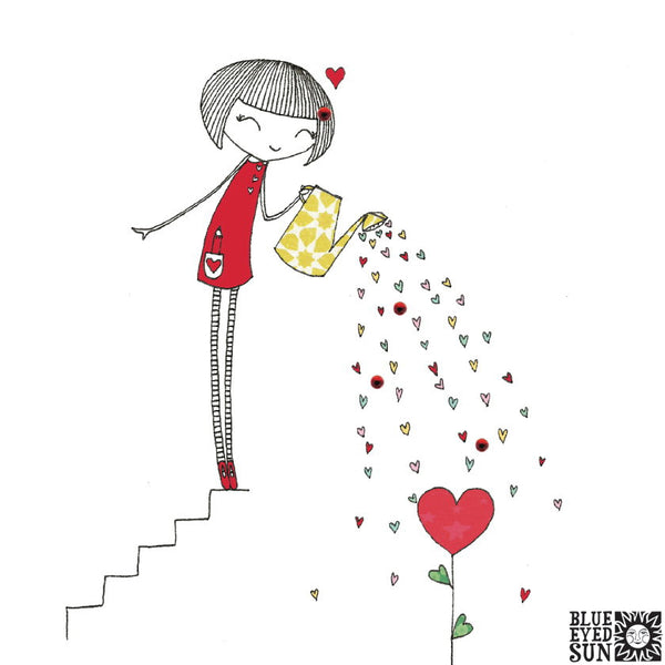 Doodle Girl Card - Heart Flower