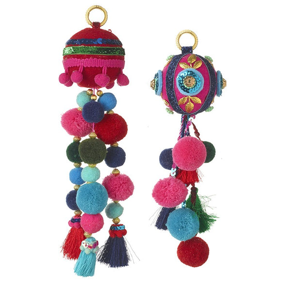 Bright Pom Pom Hanging Decorations - Set Of 2