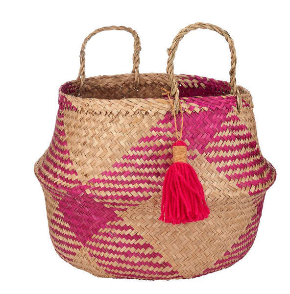Pink Tribal Tassel Basket