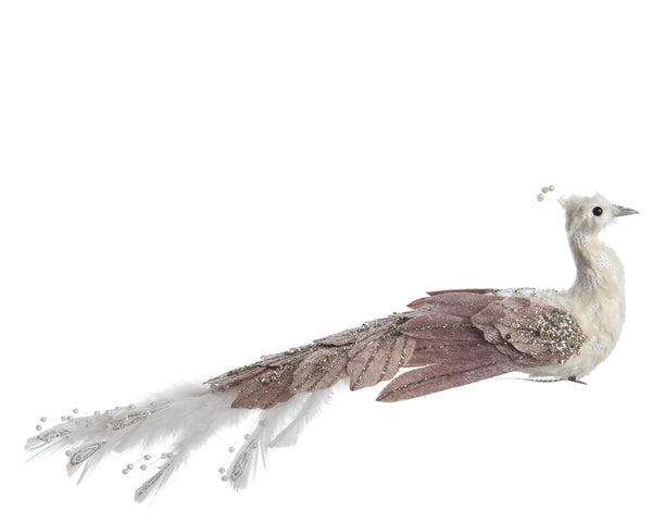 Pink Peacock Clip On Christmas Tree Decoration