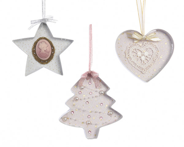 Pink/White Glitter Christmas Tree Decoration - Star/Tree/Heart