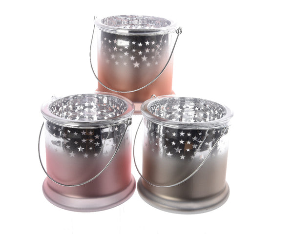Glass Star Hurricane Lamp - Orange/Pink/Silver
