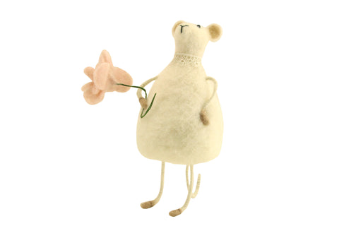 Gisela Graham Wool Mix White Mouse - Large