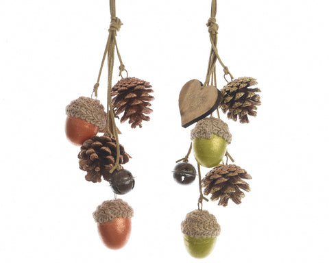 Acorn & Pinecone Hanging Decoration - Orange/Green