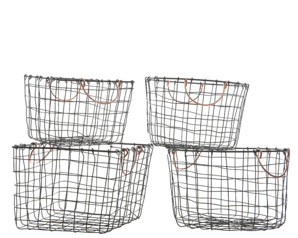 Set of 2 Iron Baskets with Copper Handles - Square/Circle
